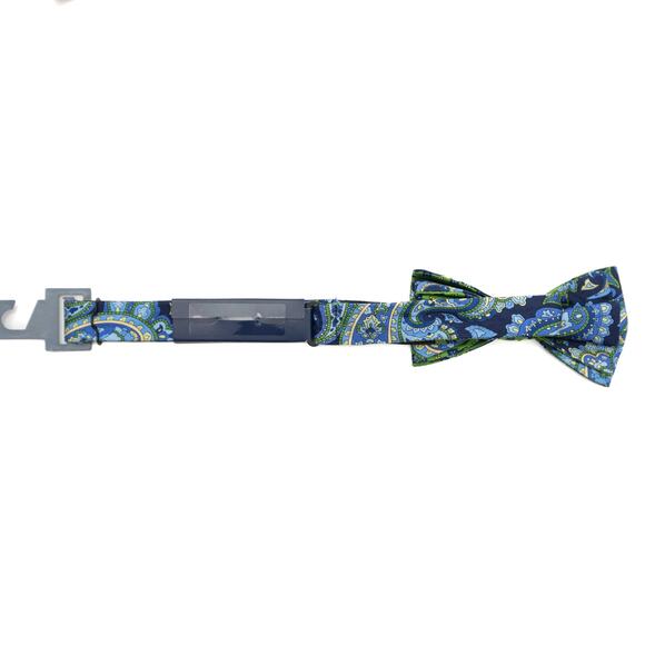 Saddlebred Adjustable Pre-tied 100% Silk Blue Green Paisley Bowtie - Picture 3 of 6